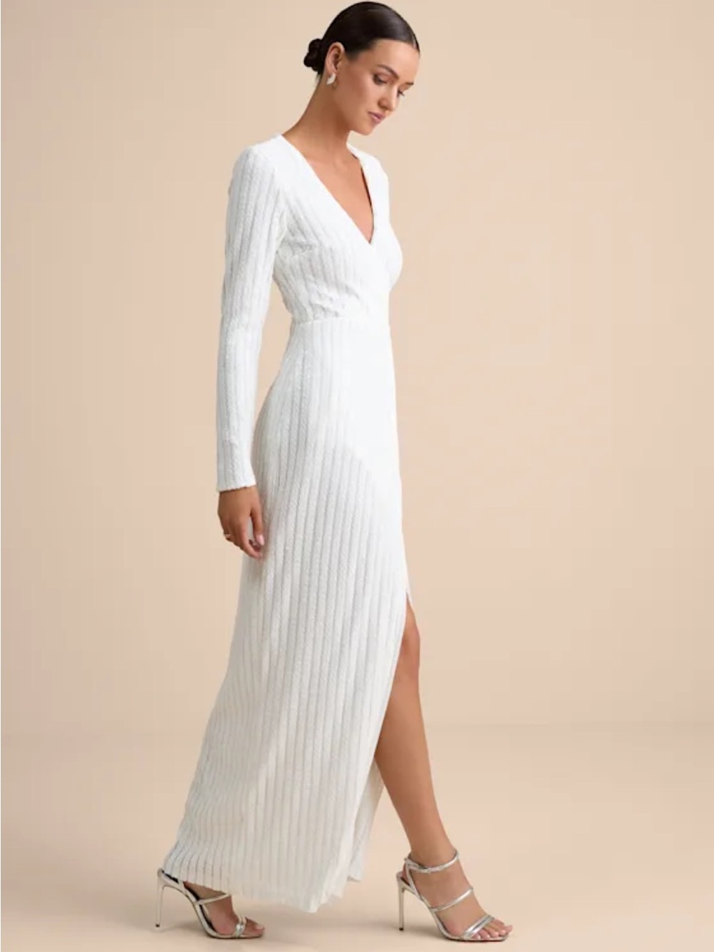 Lulu’s - Love Lasts Forever White Sequin Long Sleeve Maxi Dress